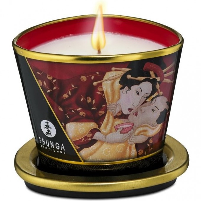 Массажное арома масло в виде свечи SHUNGA SPARKLING STRAWBERRY WINE (КЛУБНИЧНОЕ ВИНО) 170 ml 4508DESC